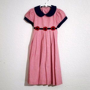 Catherine Rebecca Vintage Red Houndstooth Midi Dress Blue White Apples